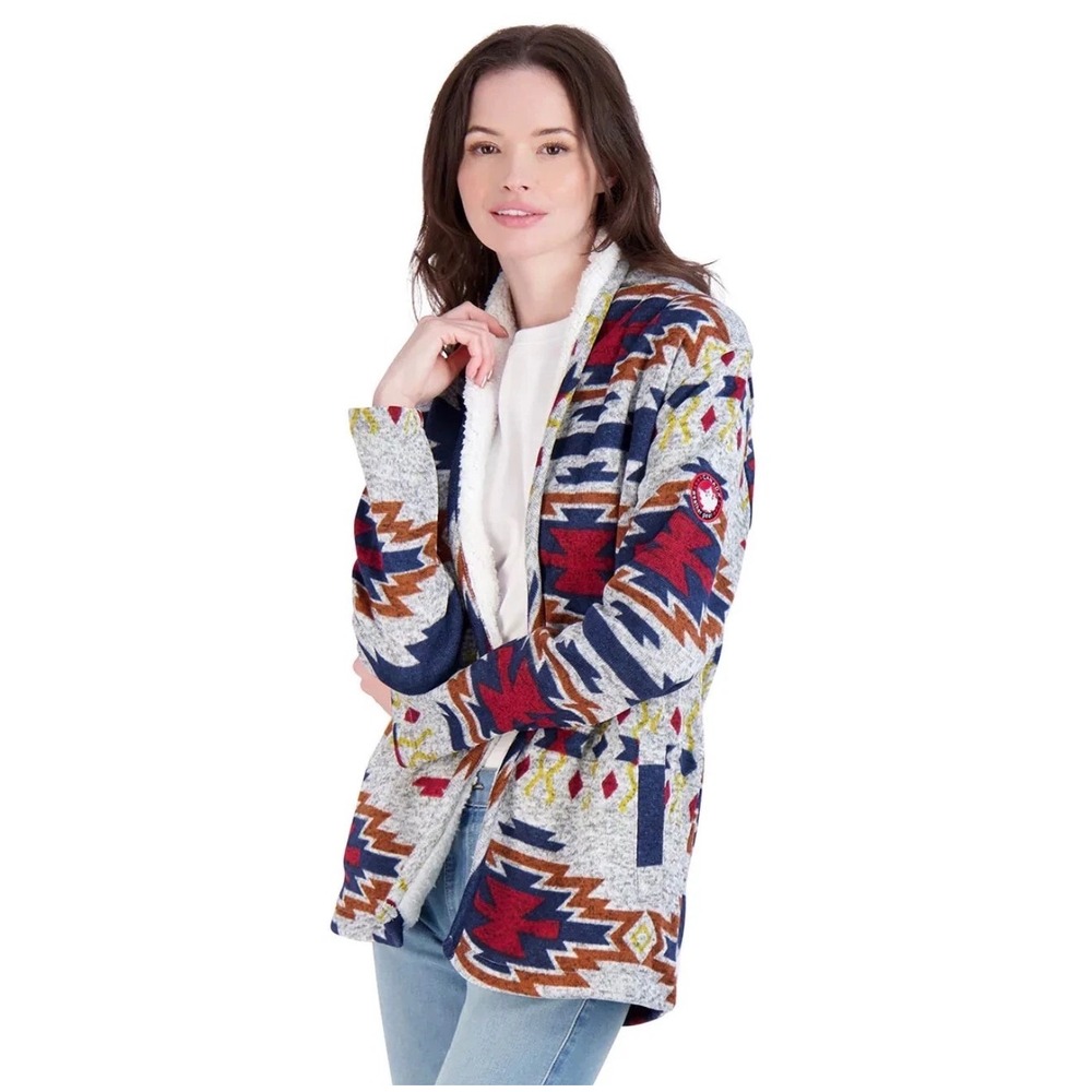 Canada Weather Gear Southwest Aztec Sherpa Lined Cardigan Jacket Womens S P